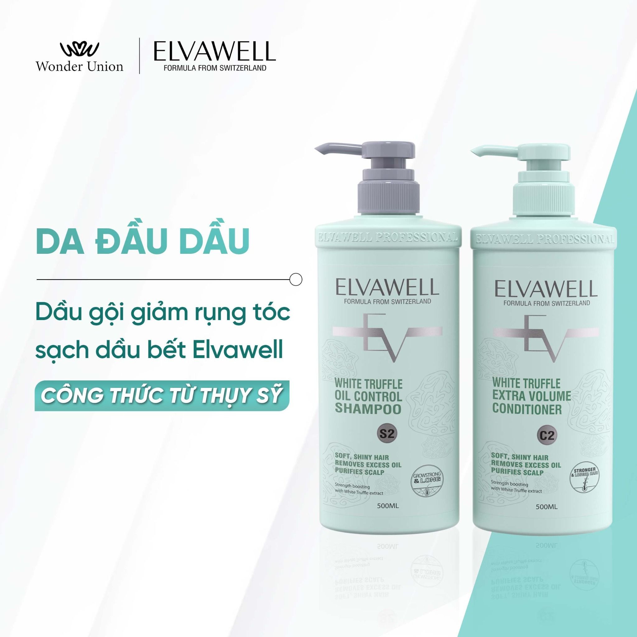 Dầu gội giảm rụng tóc sạch dầu bết Elvawell 1000ml