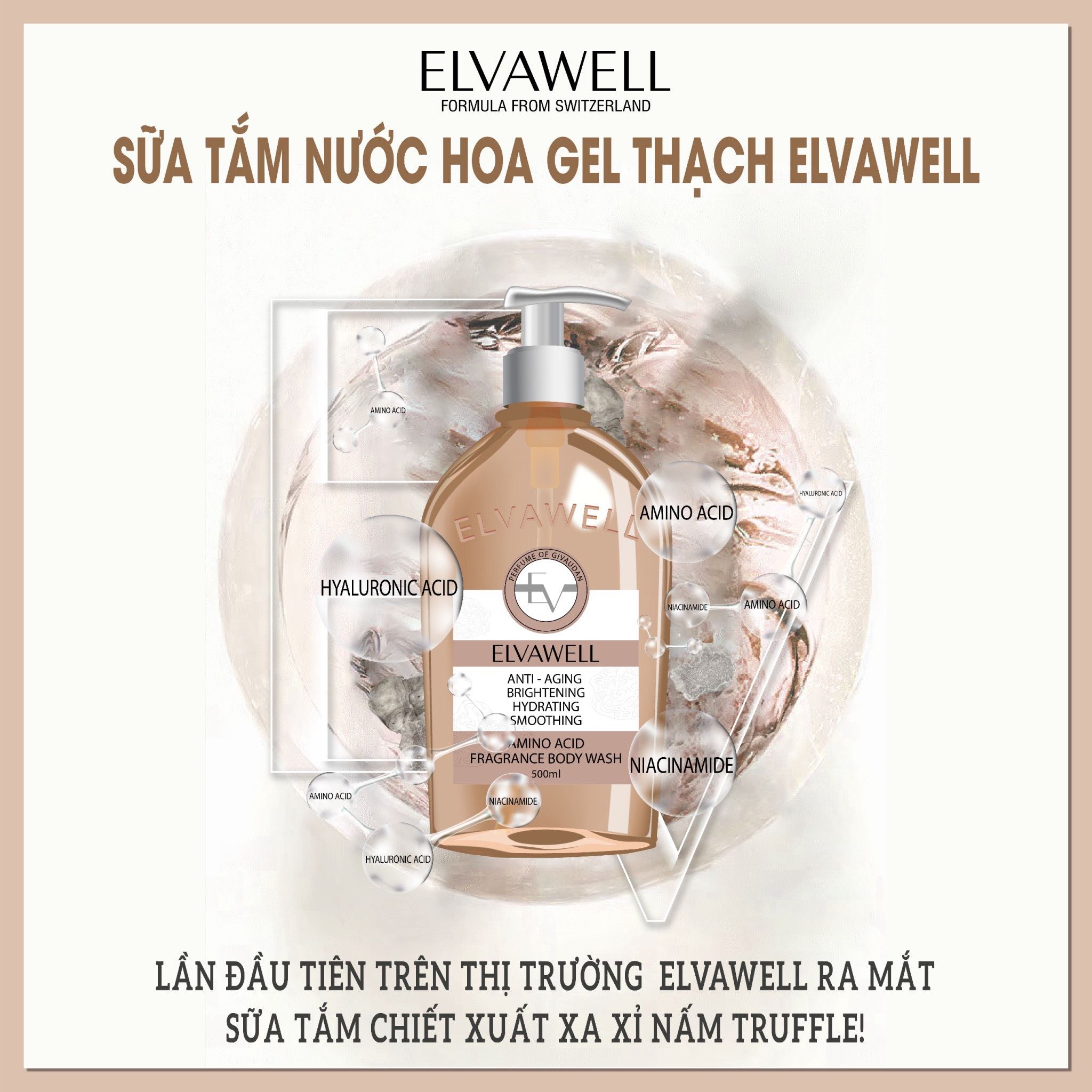 Sữa tắm nước hoa nuôi dưỡng cấp ẩm Elvawell (500ml) - Sữa tắm Amino Acid Elvawell - Miss Wonder
