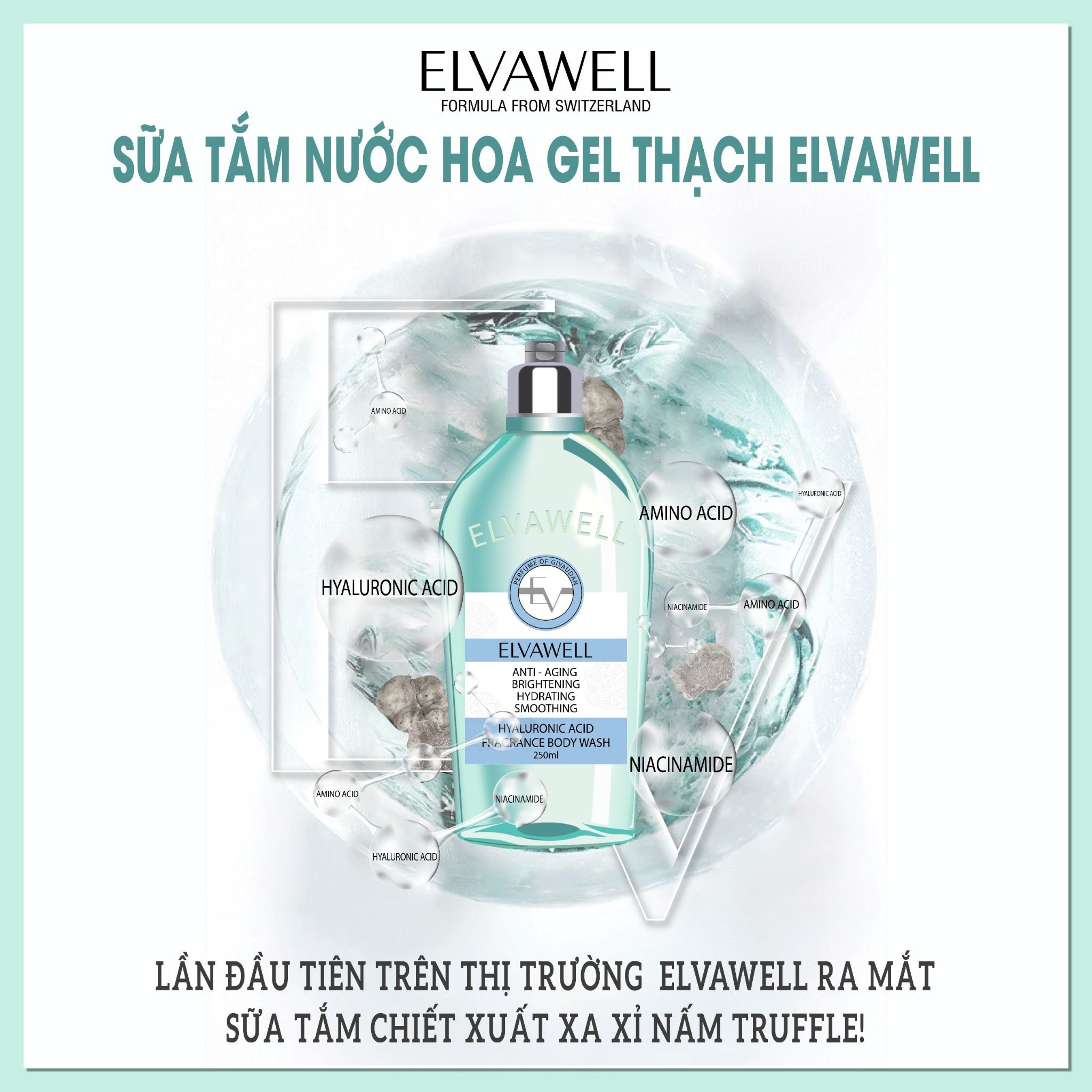 Sữa tắm nước hoa cấp ẩm Elvawell (250ml) - Sữa tắm Hyaluronic Acid Elvawell - Baby Blue