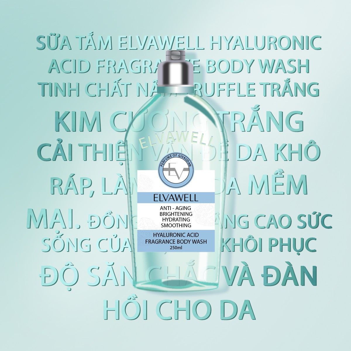 Sữa tắm nước hoa cấp ẩm Elvawell (250ml) - Sữa tắm Hyaluronic Acid Elvawell - Baby Blue