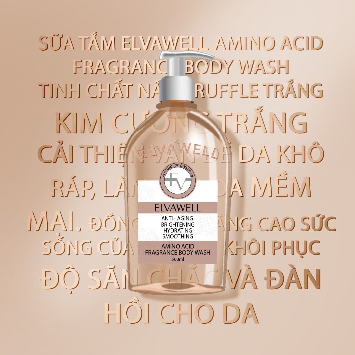 Sữa tắm nước hoa nuôi dưỡng cấp ẩm Elvawell (500ml) - Sữa tắm Amino Acid Elvawell - Miss Wonder