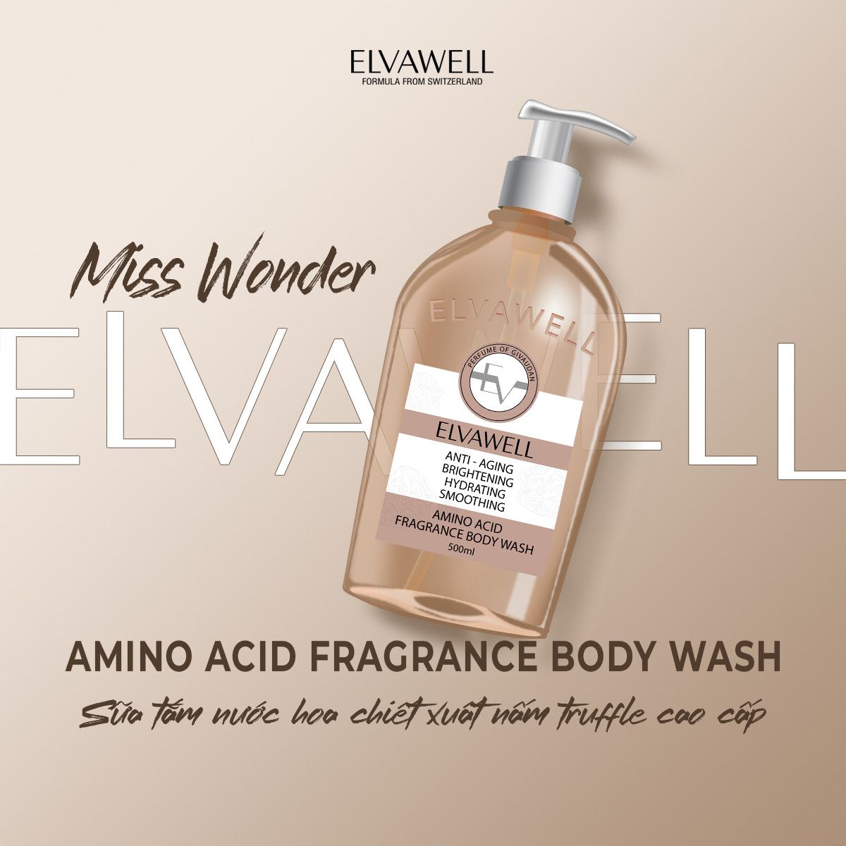 Sữa tắm nước hoa nuôi dưỡng cấp ẩm Elvawell (500ml) - Sữa tắm Amino Acid Elvawell - Miss Wonder