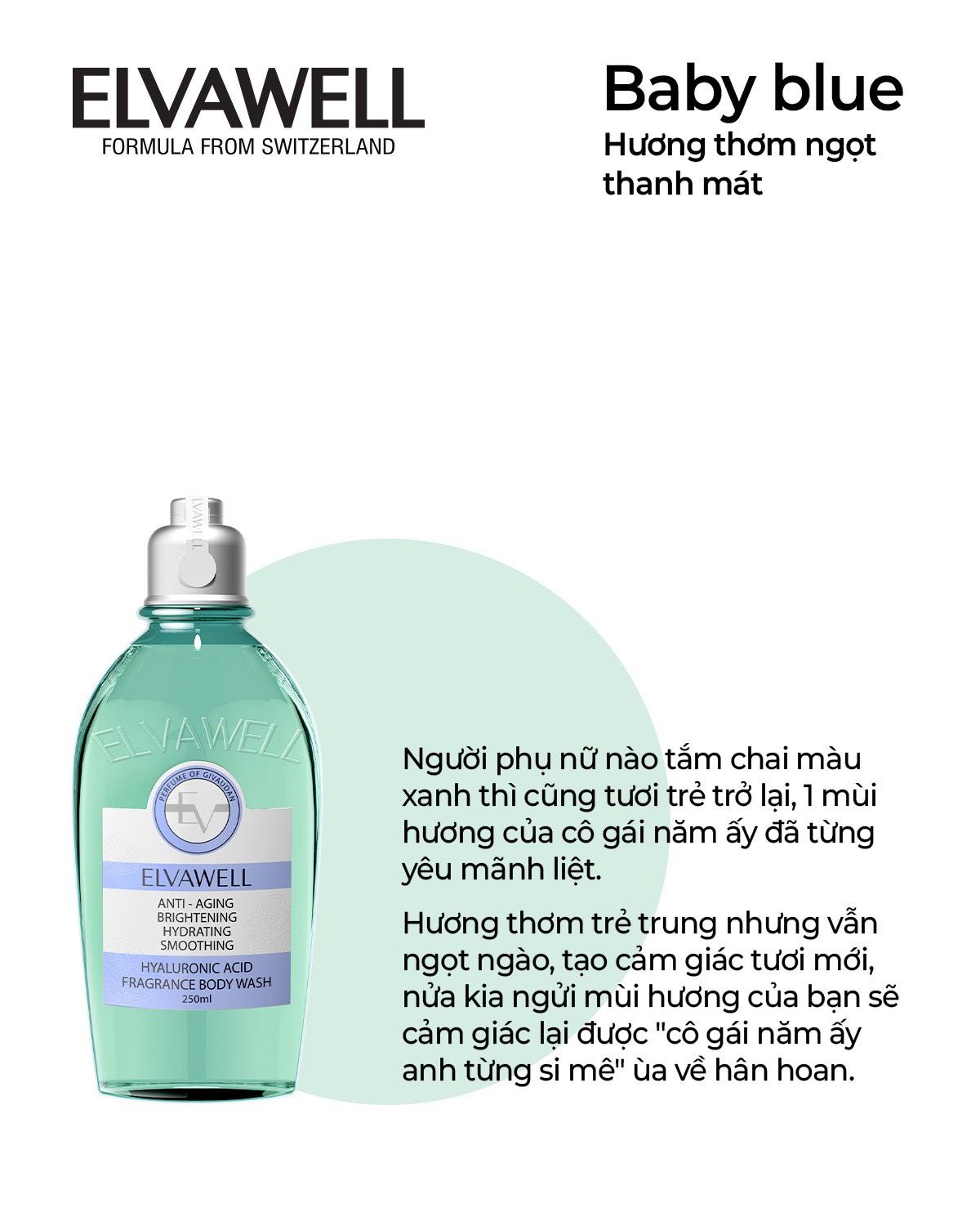 Sữa tắm nước hoa cấp ẩm Elvawell (250ml) - Sữa tắm Hyaluronic Acid Elvawell - Baby Blue