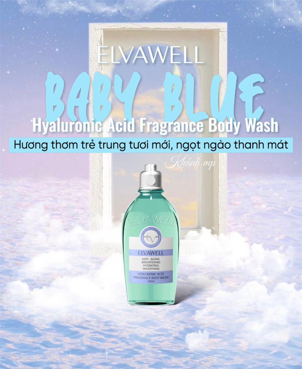 Sữa tắm nước hoa cấp ẩm Elvawell (250ml) - Sữa tắm Hyaluronic Acid Elvawell - Baby Blue