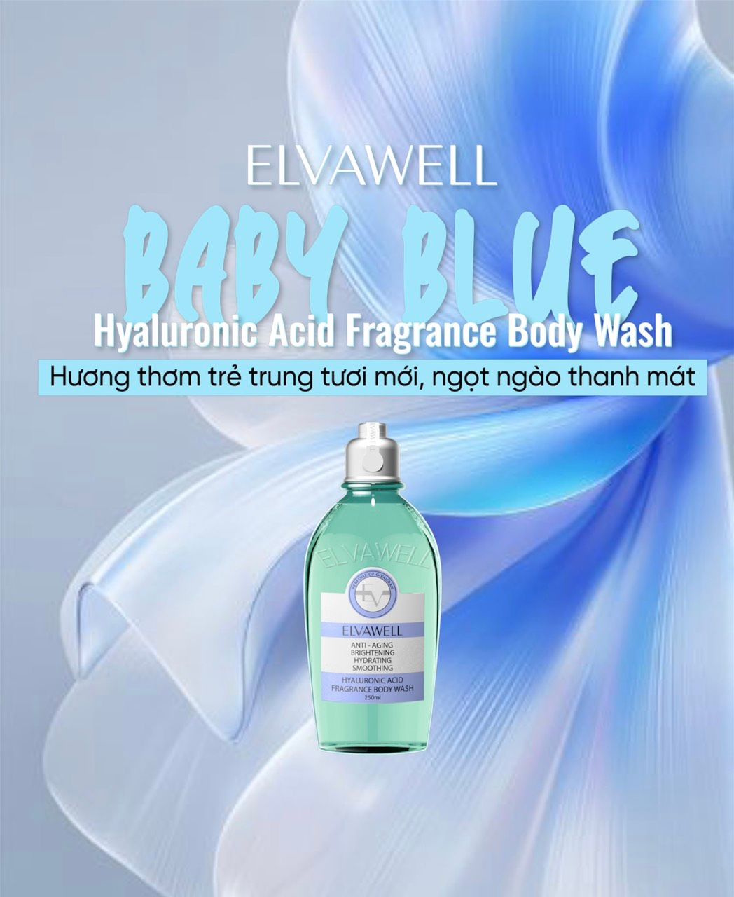 Sữa tắm nước hoa cấp ẩm Elvawell (250ml) - Sữa tắm Hyaluronic Acid Elvawell - Baby Blue