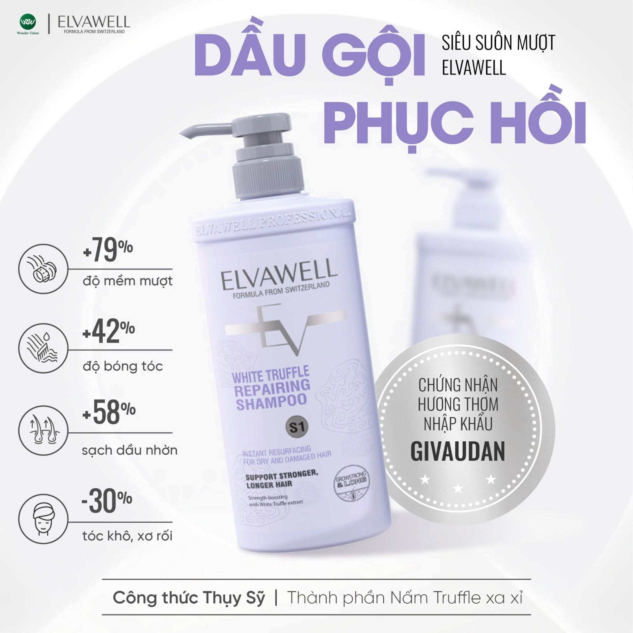 (1000ml) Cặp dầu gội phục hồi hư tổn siêu suôn mượt Elvawell