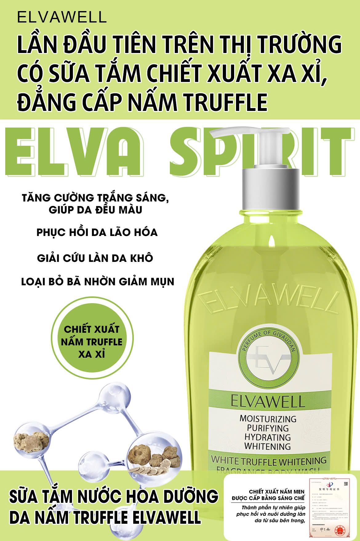 Sữa tắm nấm truffle trắng da Elvawell (500ml) - Sữa tắm White Truffle Whitening Elvawell - Elva Spirit