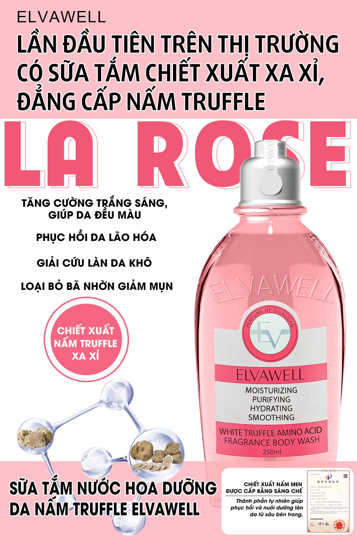 Sữa tắm nấm Truffle dưỡng ẩm Elvawell (250ml) - Sữa tắm White Truffle Amino Acid Elvawell - La Rose