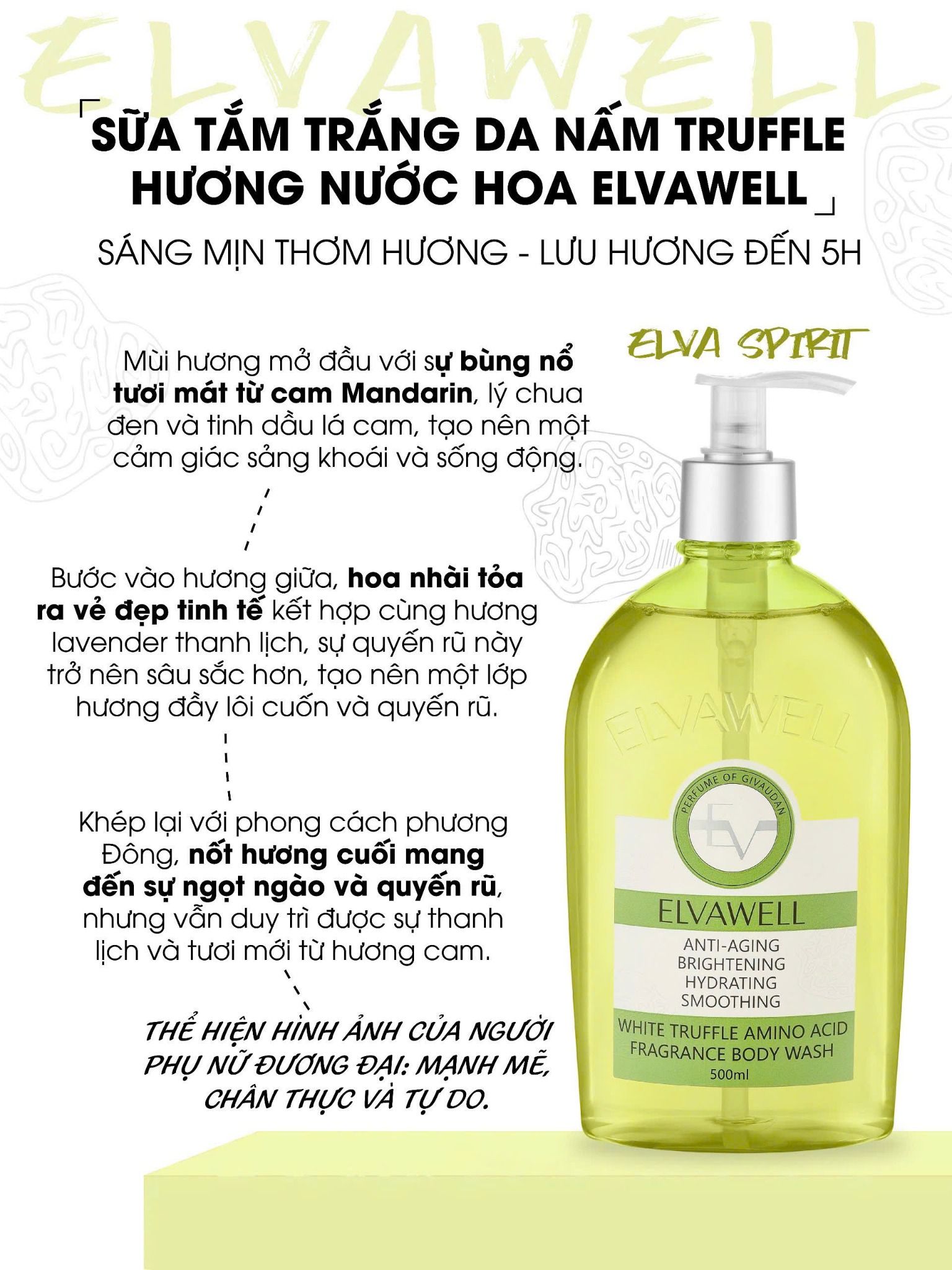 Sữa tắm nấm truffle trắng da Elvawell (500ml) - Sữa tắm White Truffle Whitening Elvawell - Elva Spirit
