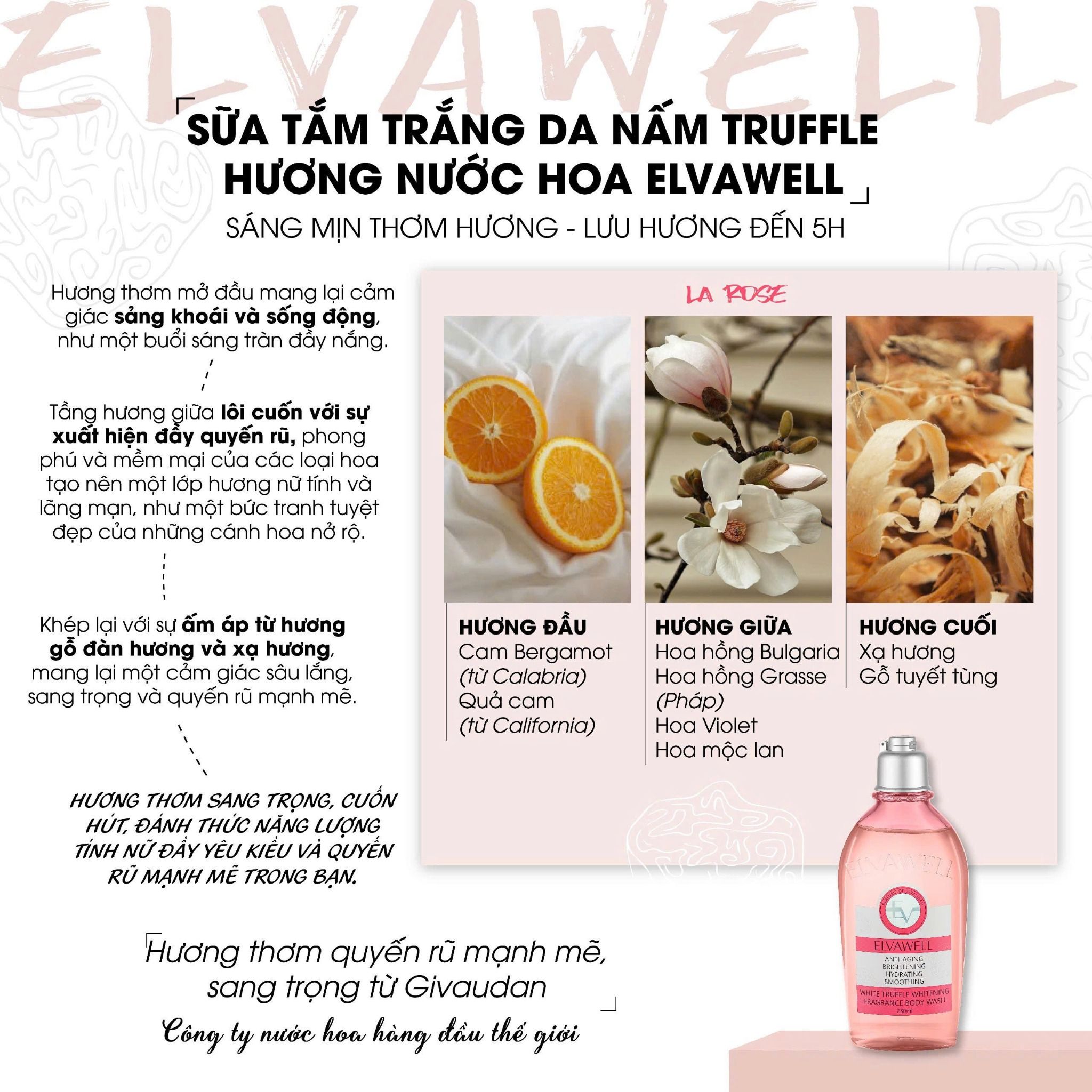 Sữa tắm nấm Truffle dưỡng ẩm Elvawell (250ml) - Sữa tắm White Truffle Amino Acid Elvawell - La Rose