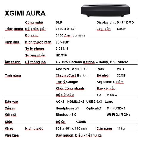 Máy chiếu Xgimi A2 (Xgimi Aura) – Máy chiếu siêu gần thông minh Laser 4K UHD, công nghệ DLP 3D, độ sáng cao 2.400 ansi