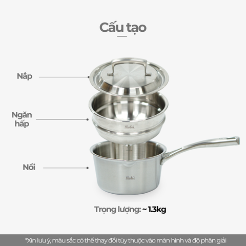 Nồi Inox 5 Lớp Bluemama Modui16cm Nấu Đồ Ăn Dặm An Toàn Cho Bé