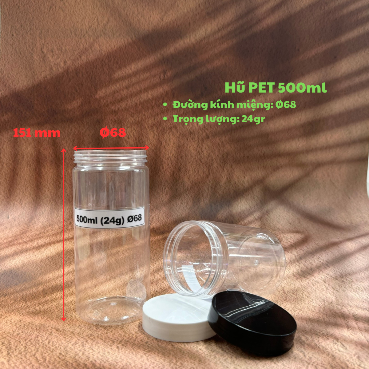 Hũ nhựa PET 500ml miệng Ø68