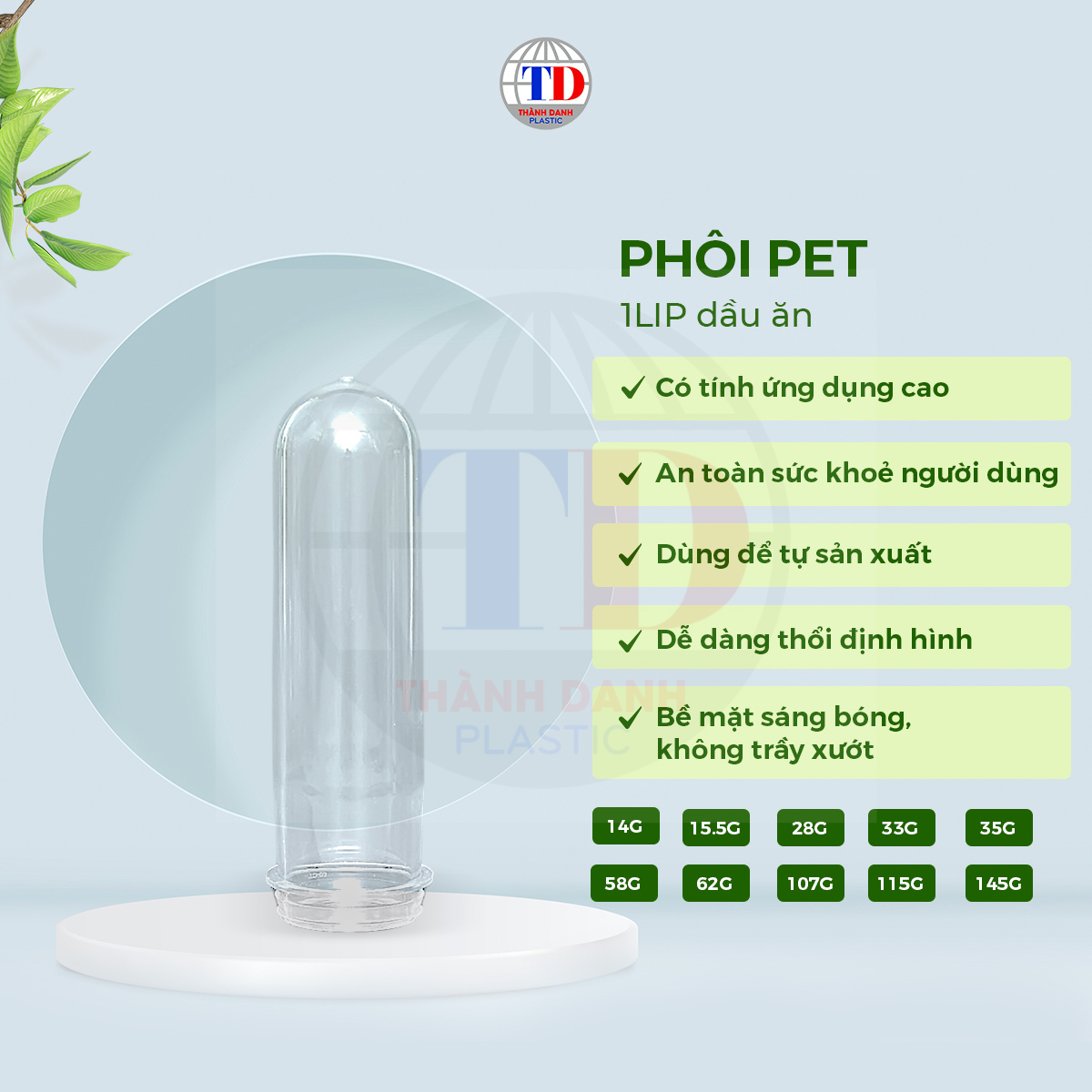Phôi PET 1LIP Đựng Dầu Ăn, Thực Phẩm