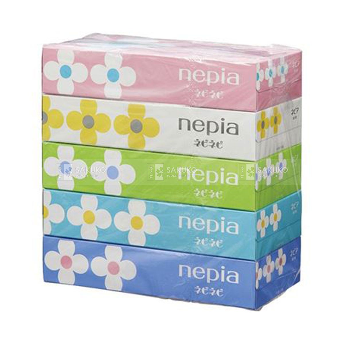  NEPIA- Set hộp giấy ăn hình hoa (300 tờ x 5 hộp) 