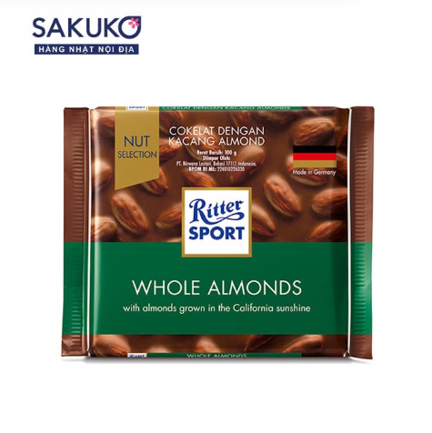 Ritter Sport - Kẹo Chocolate hạnh nhân nguyên 100g