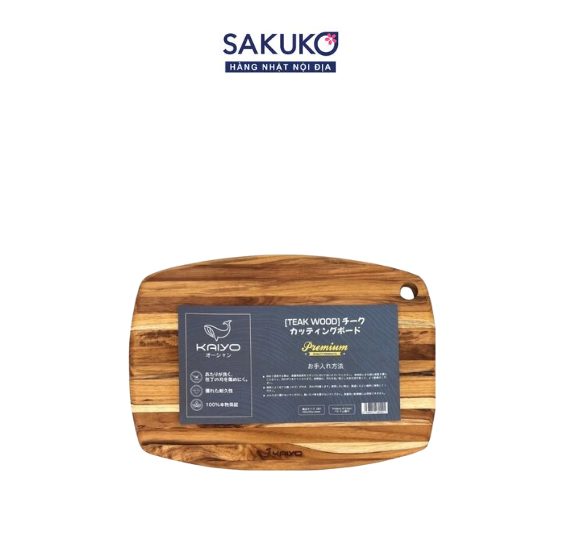 KAIYO-Thớt thái gỗ teak đầu cây hình oval size M