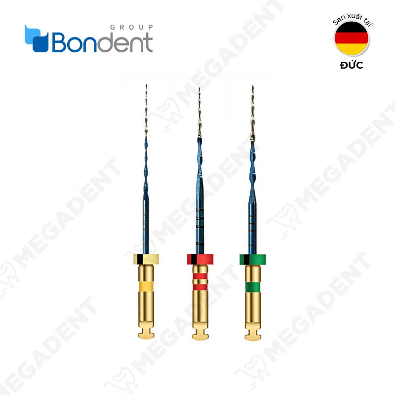 Flash Rotary NiTi Gold/Blue Ass 25mm (20/04, 25/06, 35/05) - Trâm dọn dẹp Flash NiTi Vàng/Xanh 25mm - Vỉ 3 cái