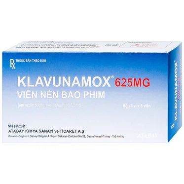  Thuốc Klavunamox 625mg Atabay điều trị nhiễm khuẩn đường hô hấp, da và mô mềm (3 vỉ x 5 viên) 