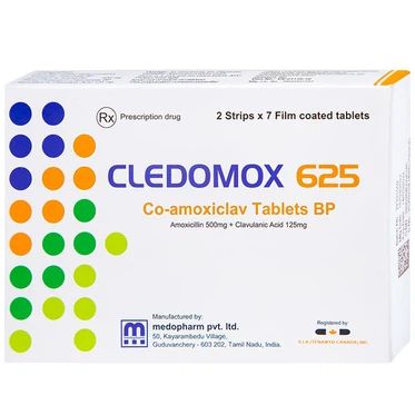  Thuốc Cledomox 625 Tenamyd điều trị các trường hợp nhiễm khuẩn (2 vỉ x 7 viên) 