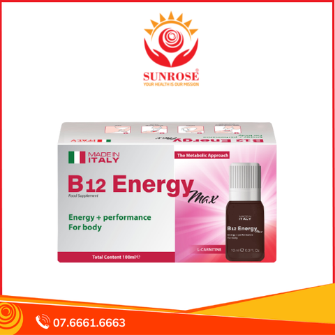  B12 ENERGY MAX  chai uống Tpbvsk - Cung Cấp Năng Lượng, Chuẩn Italy, Hộp 10 chai x 10 ml 