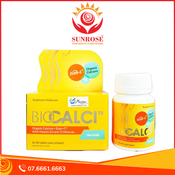  Biocalci 72 viên uống TPBVSK - Bổ sung canxi và vitamin D3 giúp xương chắc khoẻ, Hàng chuẩn Indonesia, Hôp 30 viên 