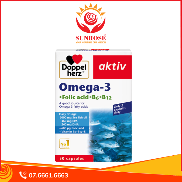 Omgea 3 + Acid Folic + B6 +B12 - Hỗ trợ tăng hệ miễn dịch, mạch máu (Hộp 30 viên)