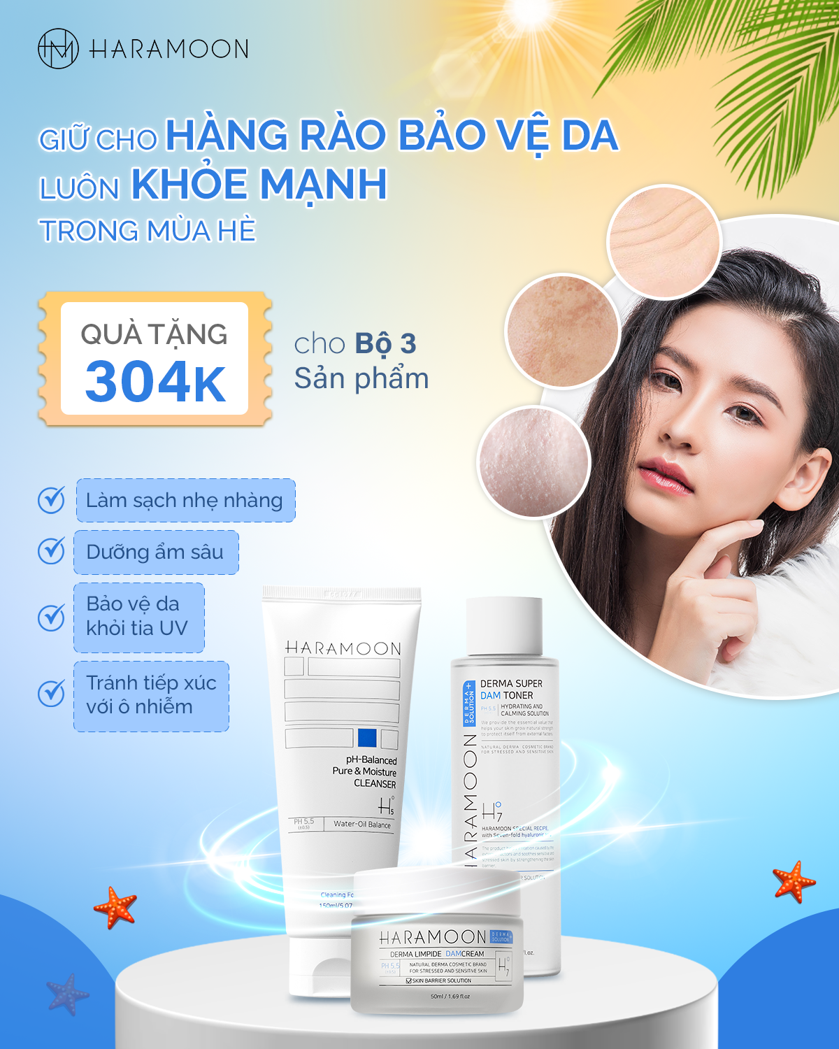 Bộ Sản Phẩm Haramoon: Giải Pháp Toàn Diện Bảo Vệ & Phục Hồi Hàng Rào Da Mùa Hè Nắng Nóng