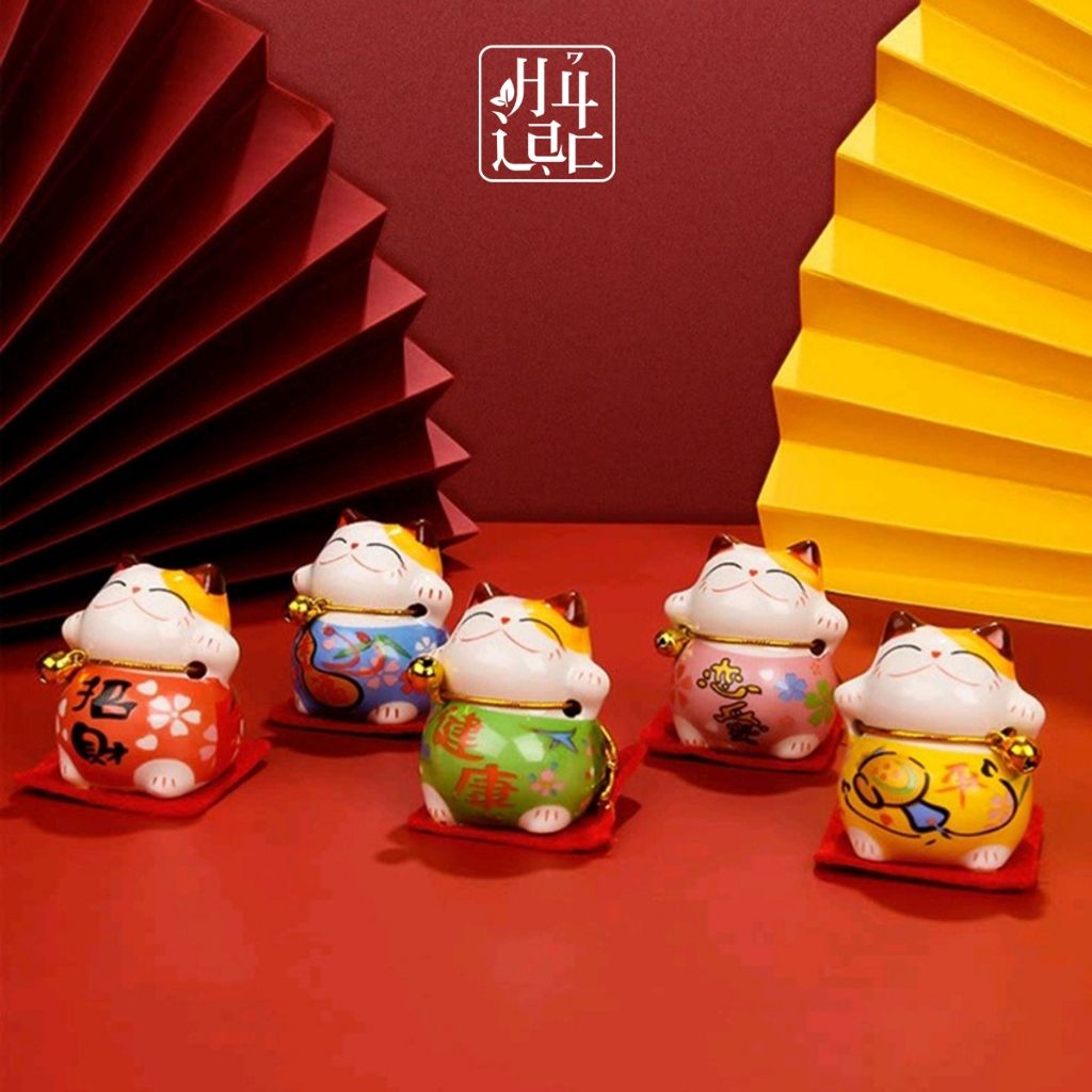 Bộ 5 Tượng Mèo May Mắn Maneki Neko Mang Lại May Mắn, Tài Lộc TH001