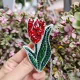 Cài áo hoa tulip đỏ thiết kế thủ công cao cấp SOLMI 98/ Red Tulip Jewellery Handmade Brooch