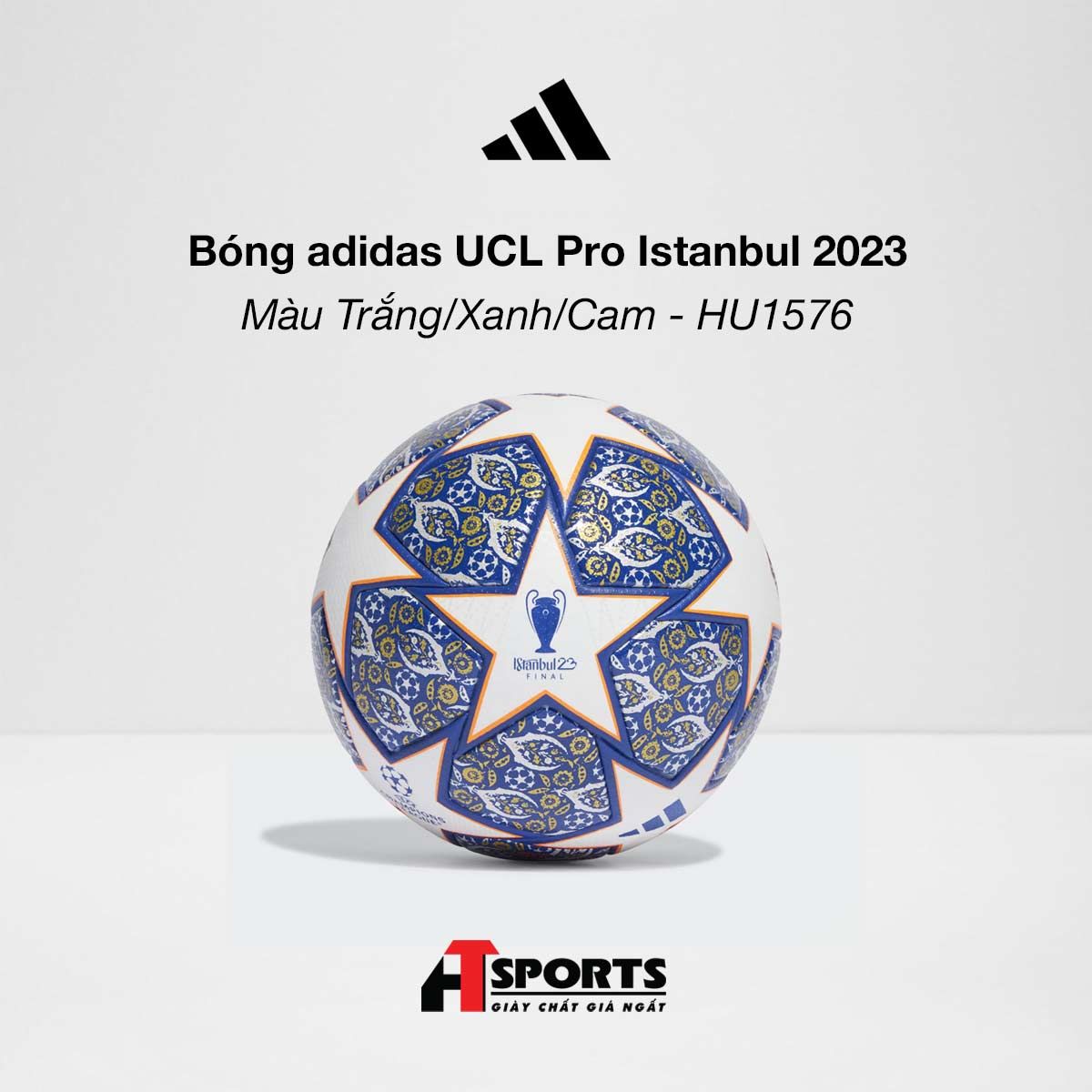 Bóng adidas UCL Pro Istanbul 2023 Màu Trắng/Xanh/Cam - HU1576