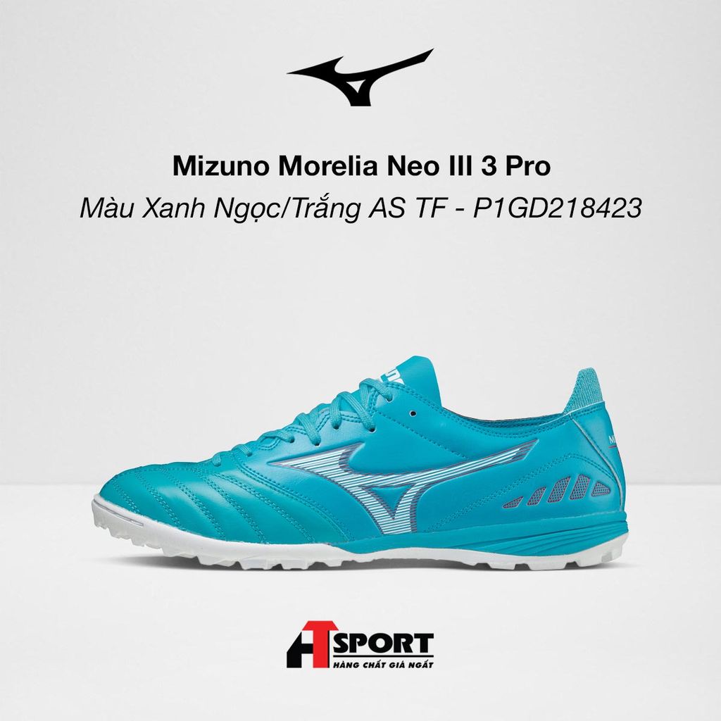  Mizuno Morelia Neo 3 III Pro - Màu Xanh Ngọc/Trắng (Đế Trắng) AS TF - P1GD218423 