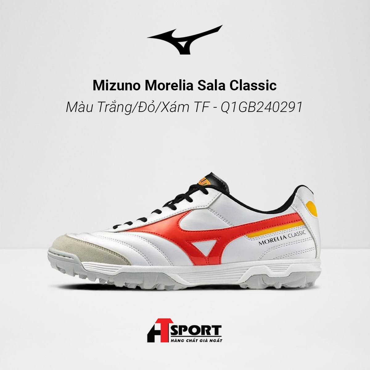 Mizuno Morelia Sala Classic Màu Trắng/Đỏ/Xám TF - Q1GB240291