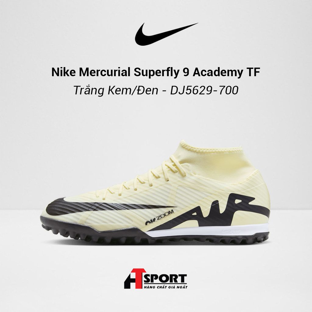  Nike Zoom Mercurial Superfly 9 Trắng Kem/Đen Academy TF - DJ5629-700 