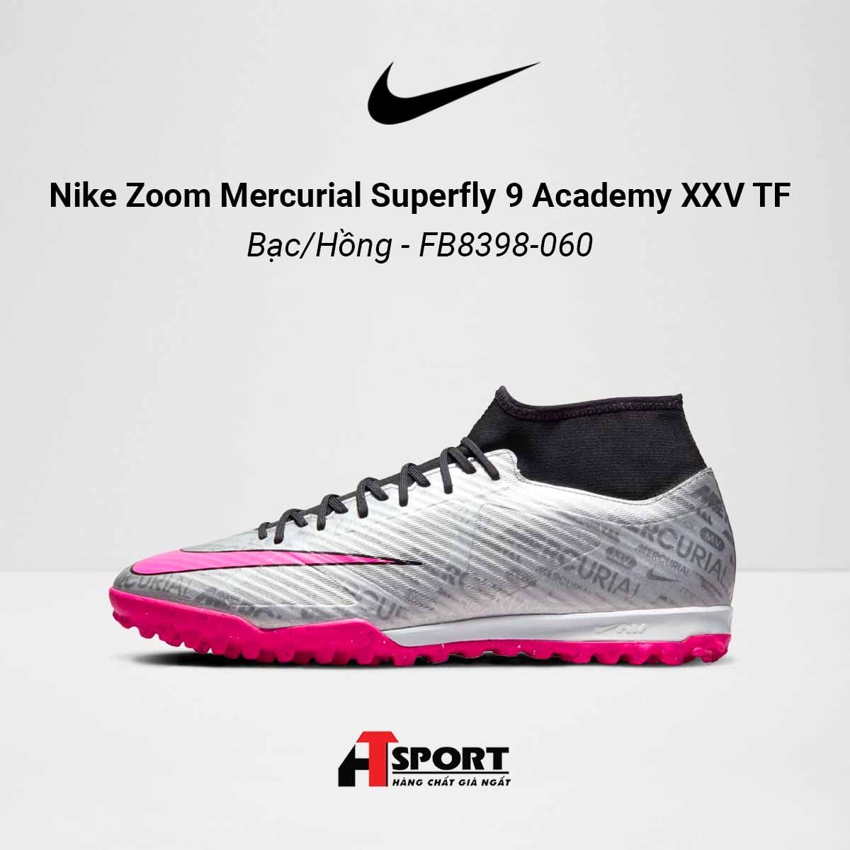 Nike Zoom Mercurial Superfly 9 Bạc/Hồng Academy XXV TF - FB8398-060