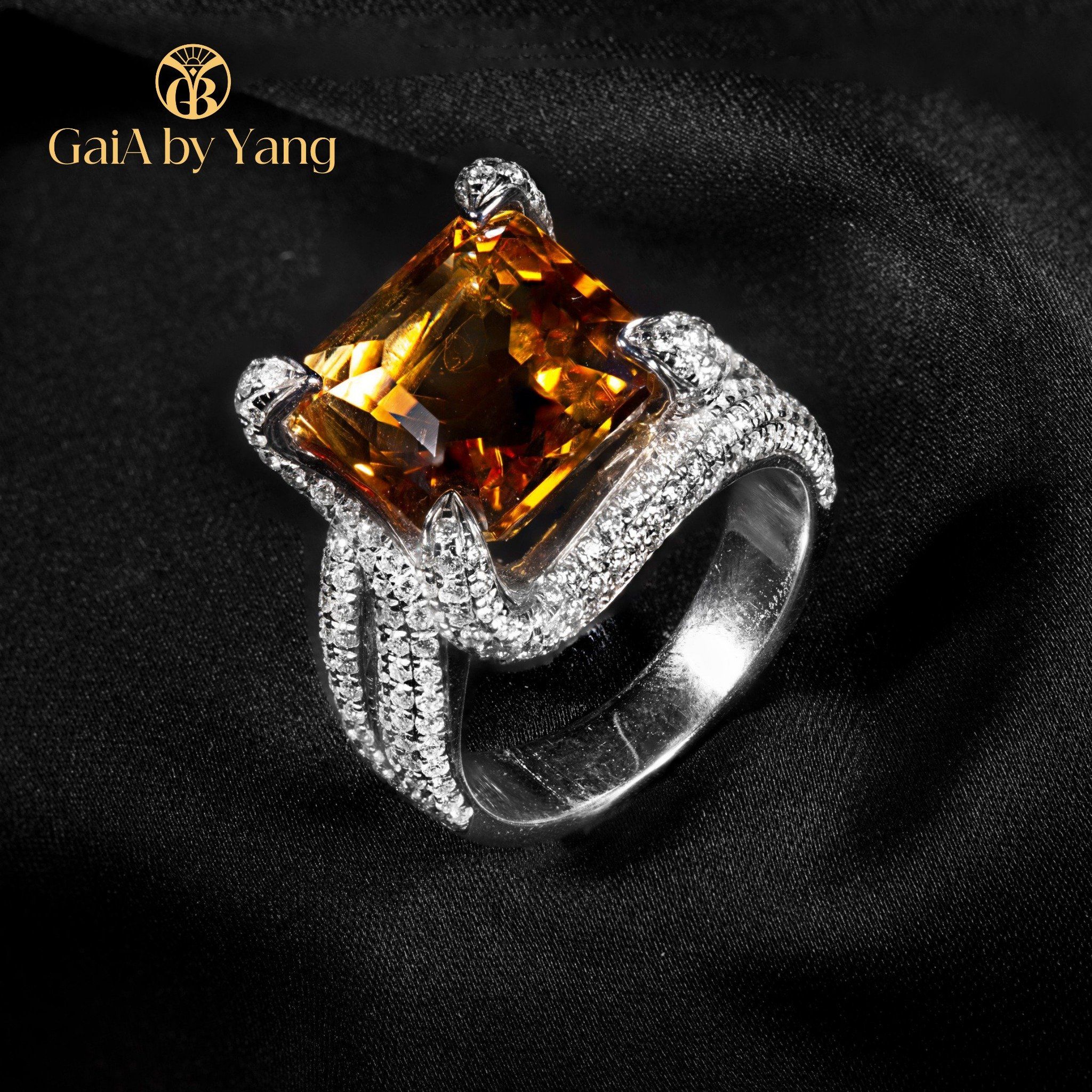 Nhẫn vàng trắng đính đá Citrine