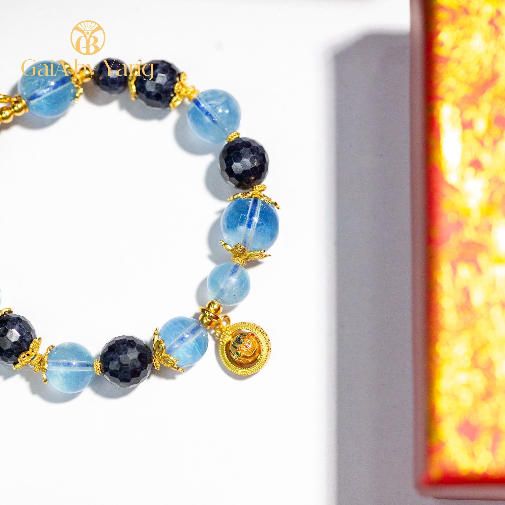 Vòng khuyết mệnh Thủy - Aquamarine phối Sapphire