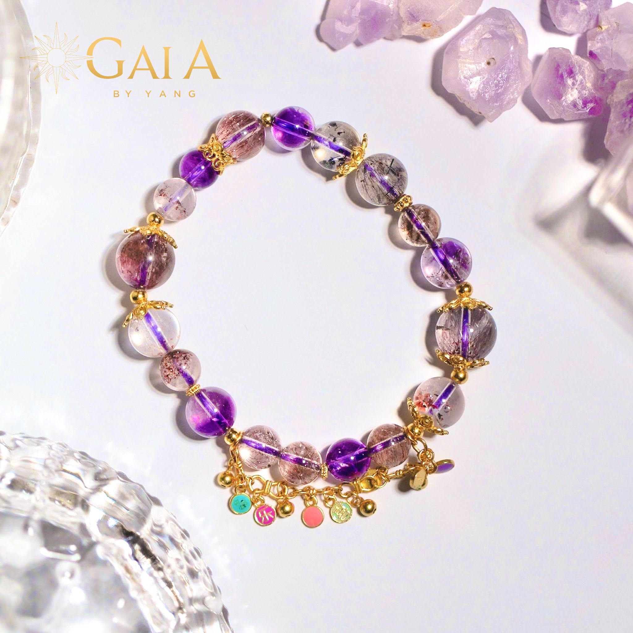 Vòng đá Super Seven phối charm