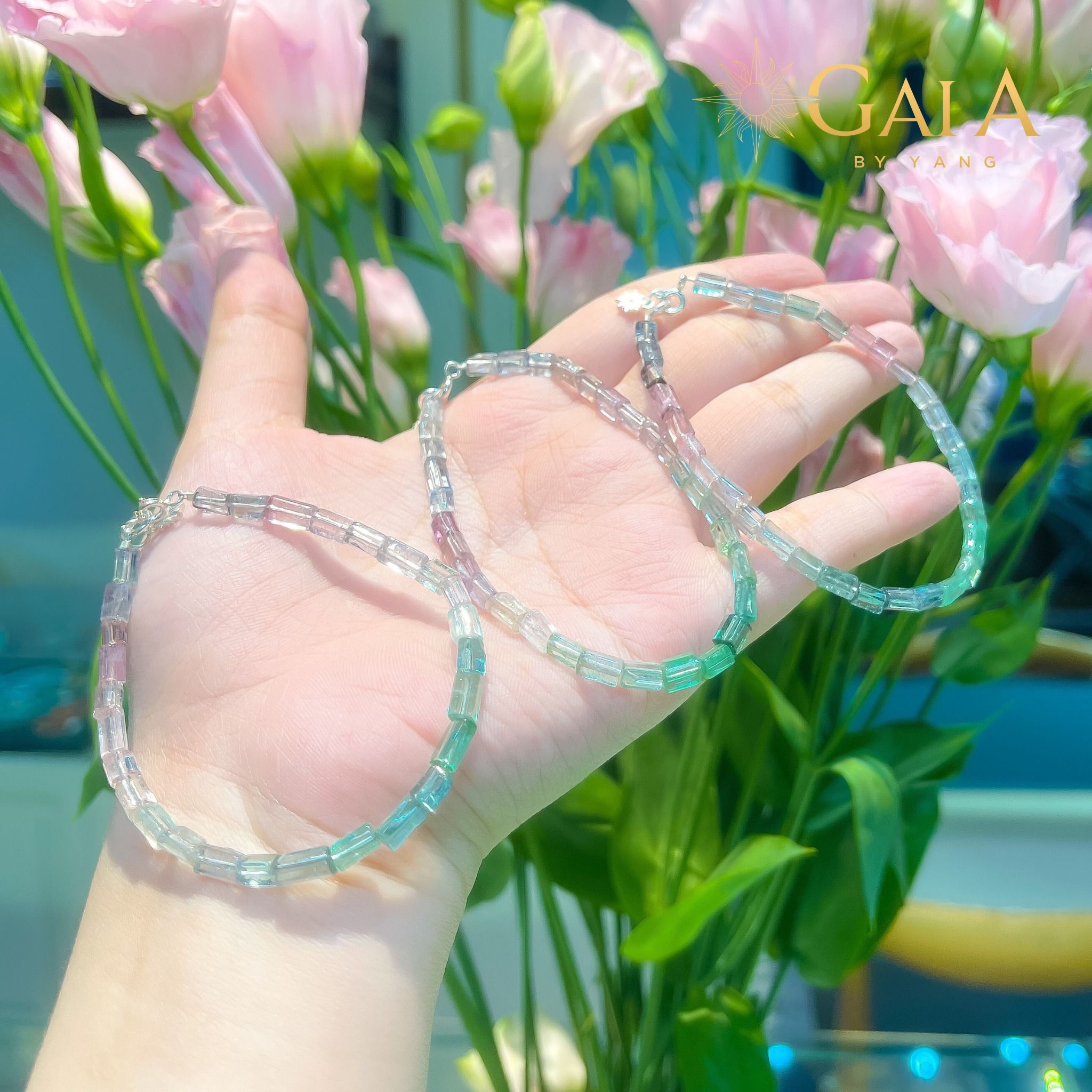 Vòng đá Tourmaline giác thô đa sắc