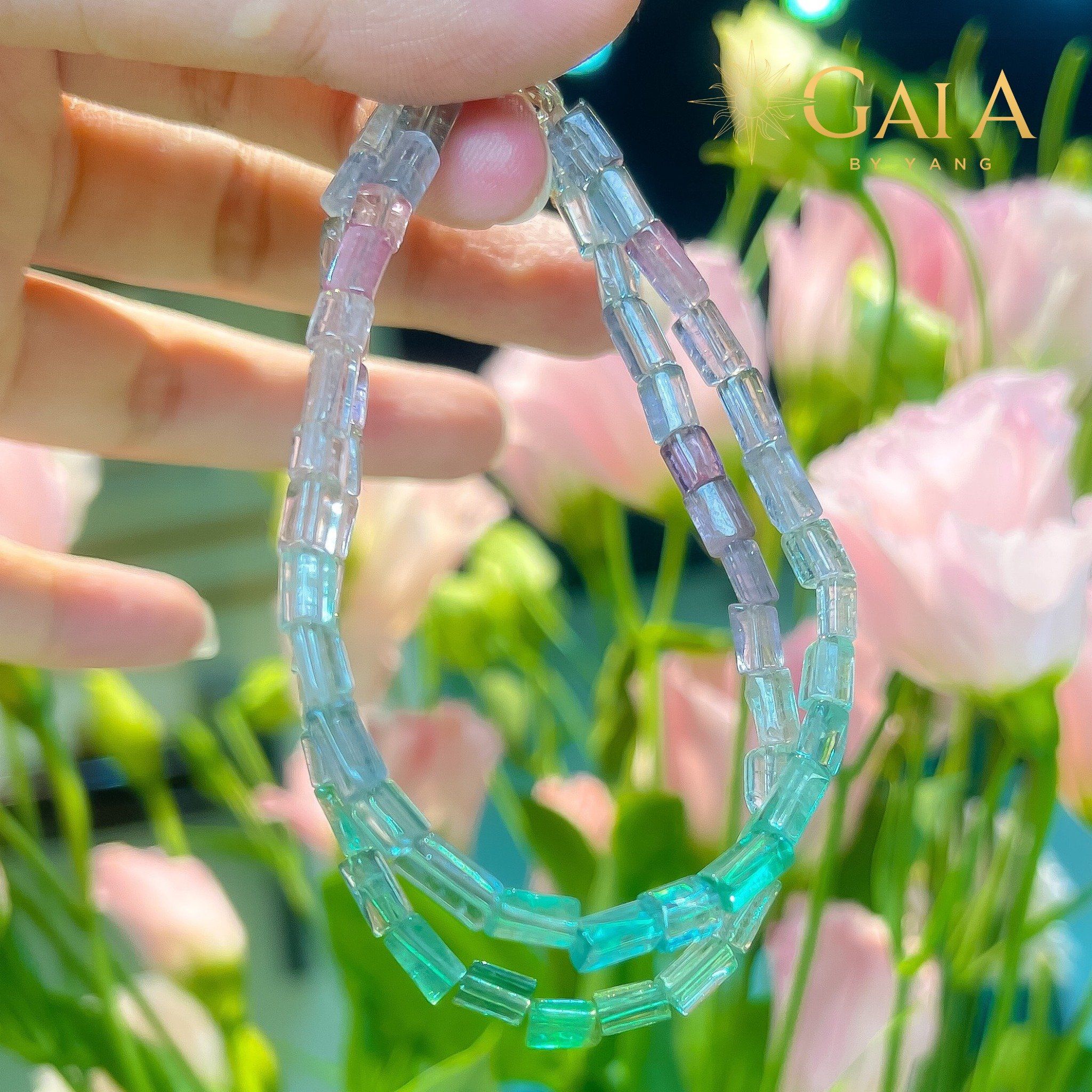 Vòng đá Tourmaline giác thô đa sắc