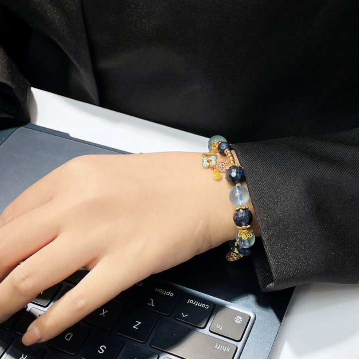 Vòng khuyết mệnh Thủy - Aquamarine phối Sapphire