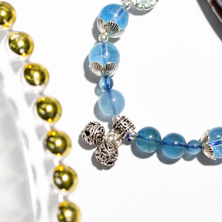 Vòng Dzi 5 mắt phối đá Aquamarine