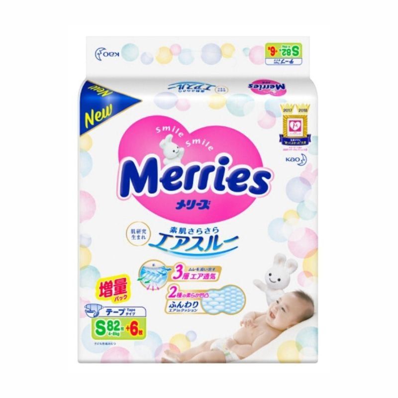 Bỉm Dán Merries Nội Địa - Size S (82+6 miếng)