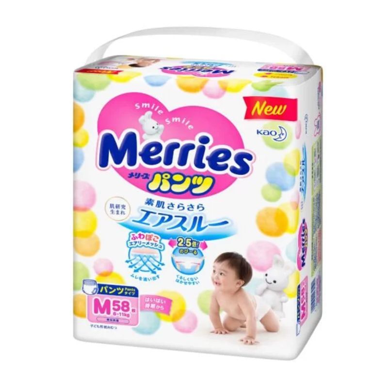 Bỉm Quần Merries Nội Địa Cộng Miếng - Size M (58 Miếng)