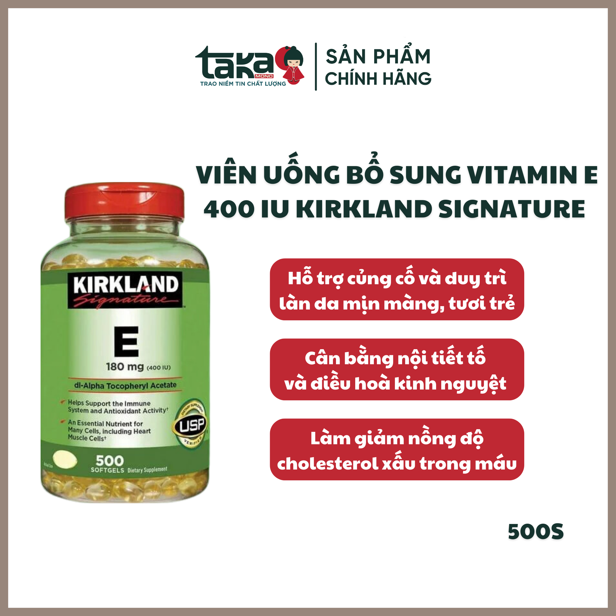 Viên Uống Bổ Sung Vitamin E400 IU Kirkland Mỹ - 500 Viên