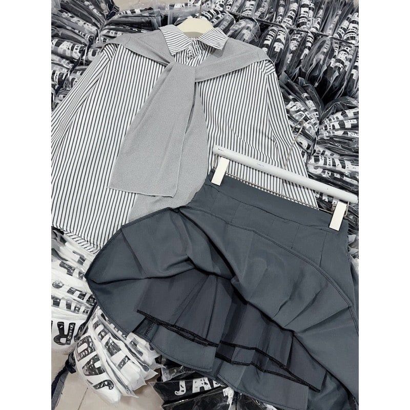 Set váy áo sơ mi kèm khắn quàng B87