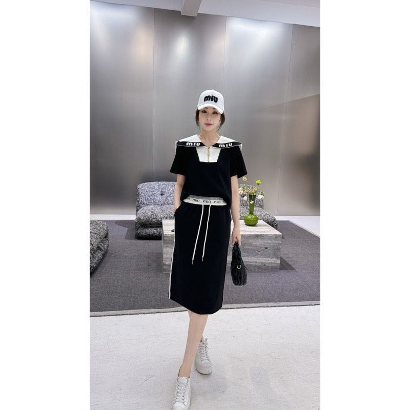E11-SET bộ chân váy dài miumiu cổ bẻ