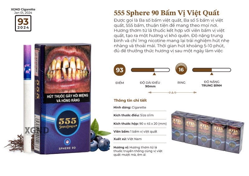 555 State Express Sphere 90 - Thuốc Lá Bấm 555 Vị Việt Quất