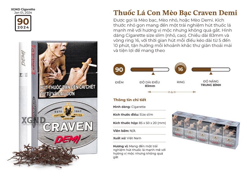 Craven Demi - Thuốc Lá Con Mèo Bạc Chính Hãng