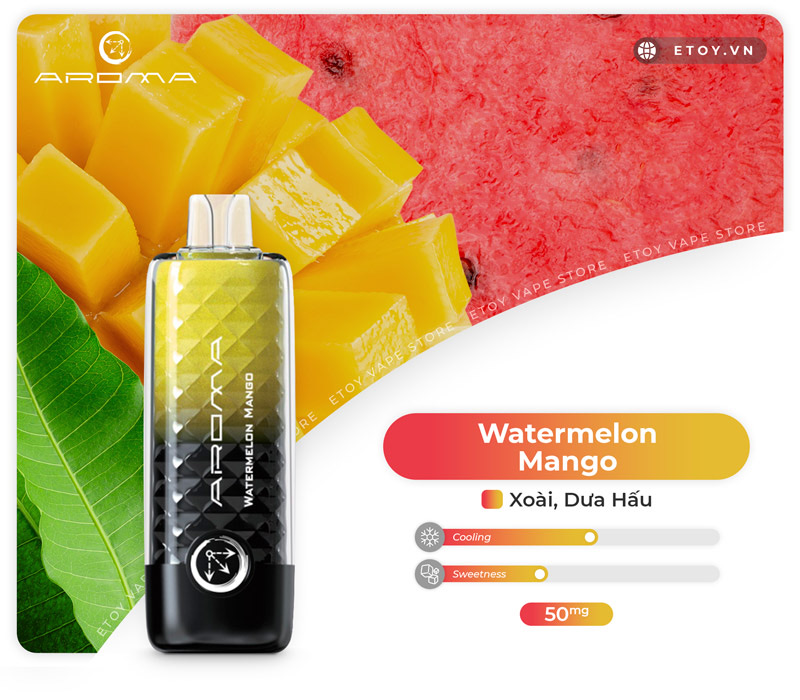 Aroma OM-002 Watermelon Mango - Vape Pod 1 Lần 8000 Hơi